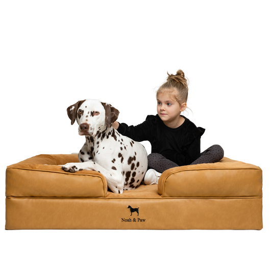 NOAH AND PAW LLC - Faux Leather, Orthopedic Pet Bed, Eggshell Memory Foam, Infused with Cooling Gel, Sofa Style