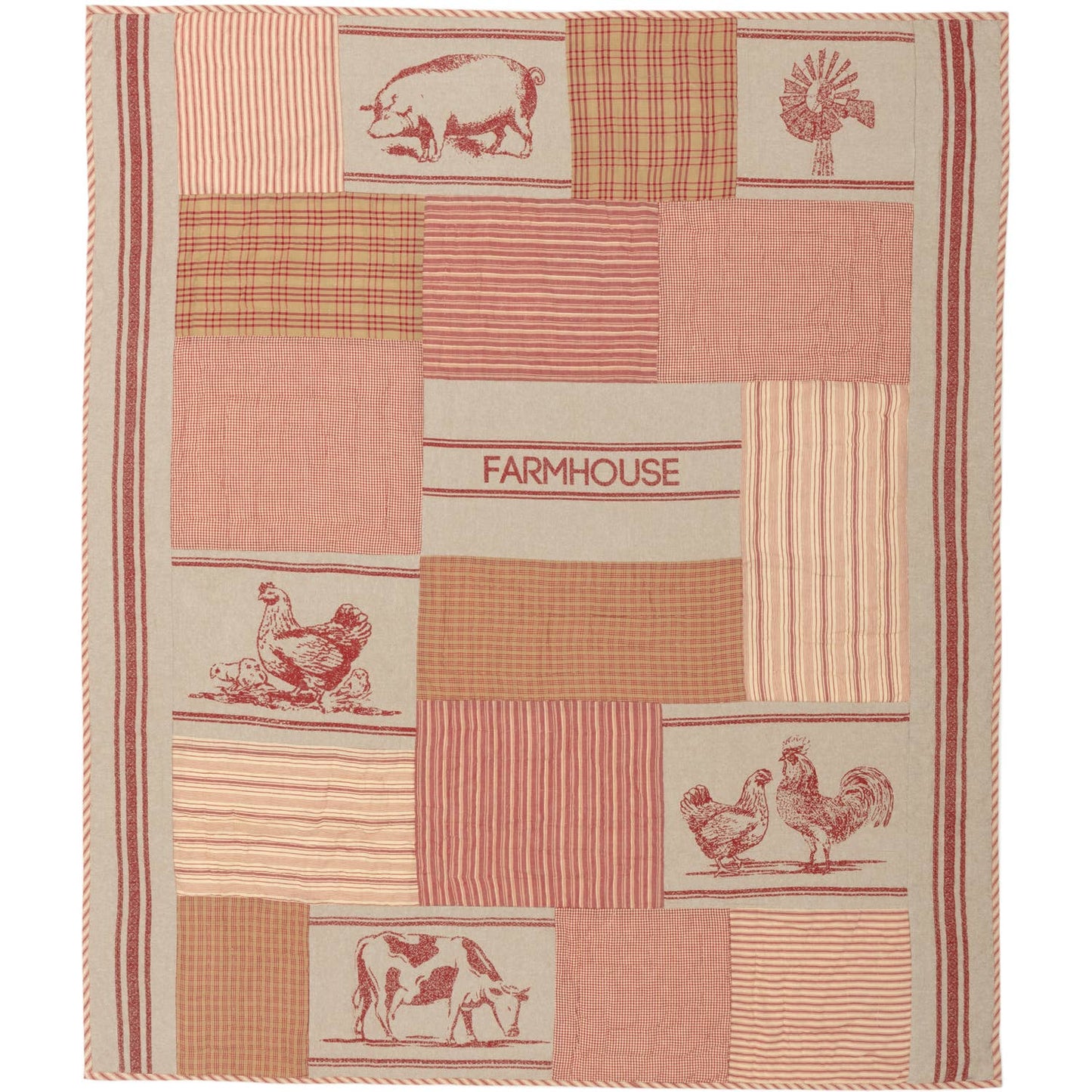 VHC Brands - Sawyer Mill Red Farm Animal Quilted Throw 50x60