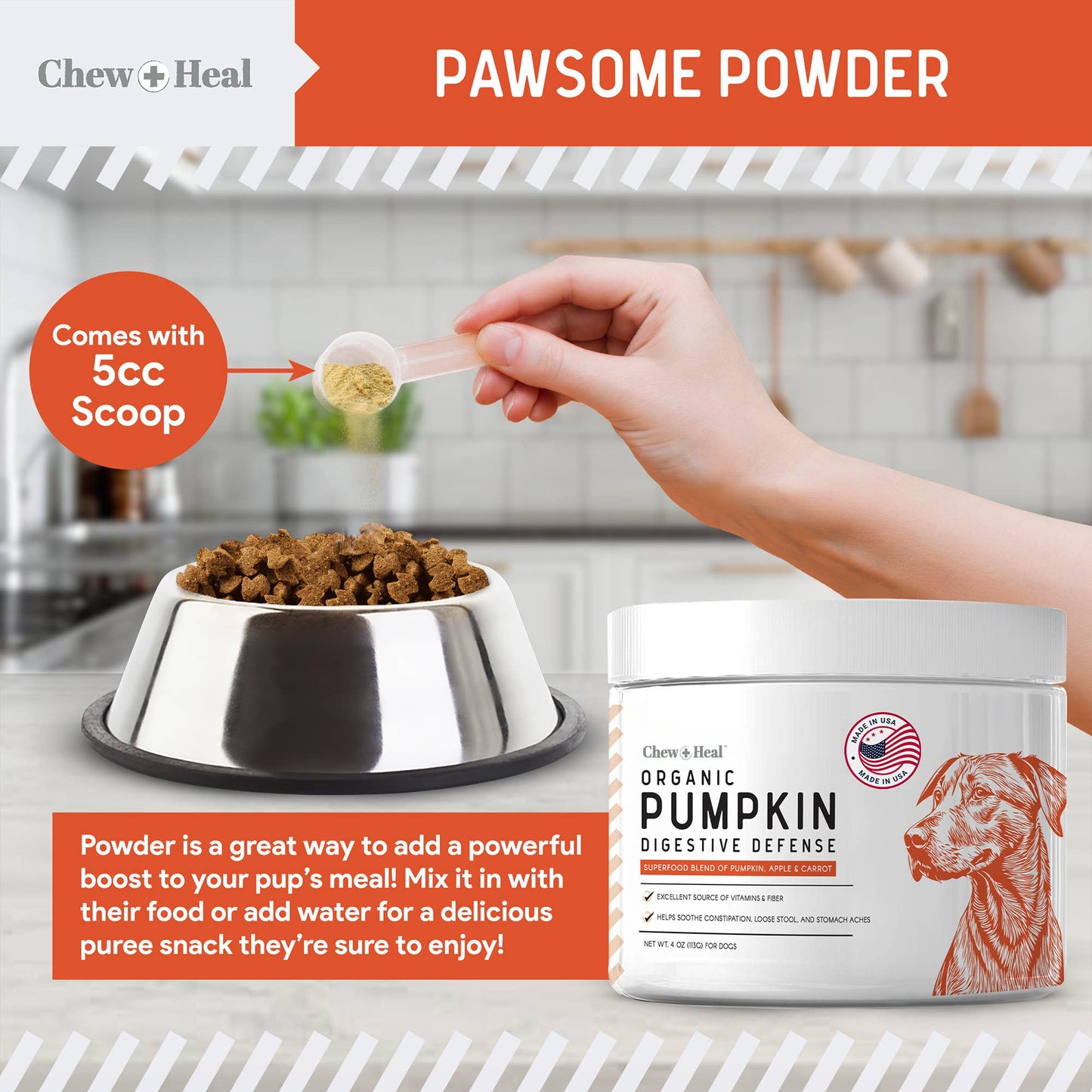 Chew + Heal - Organic Pumpkin Powder Blend, Digestive Defense for Dogs