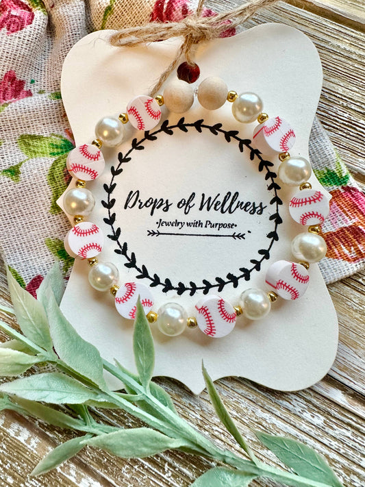 Drops of Wellness Goods - Beaded Stone Bracelet, Diffuser Jewelry, The Baseball Babe