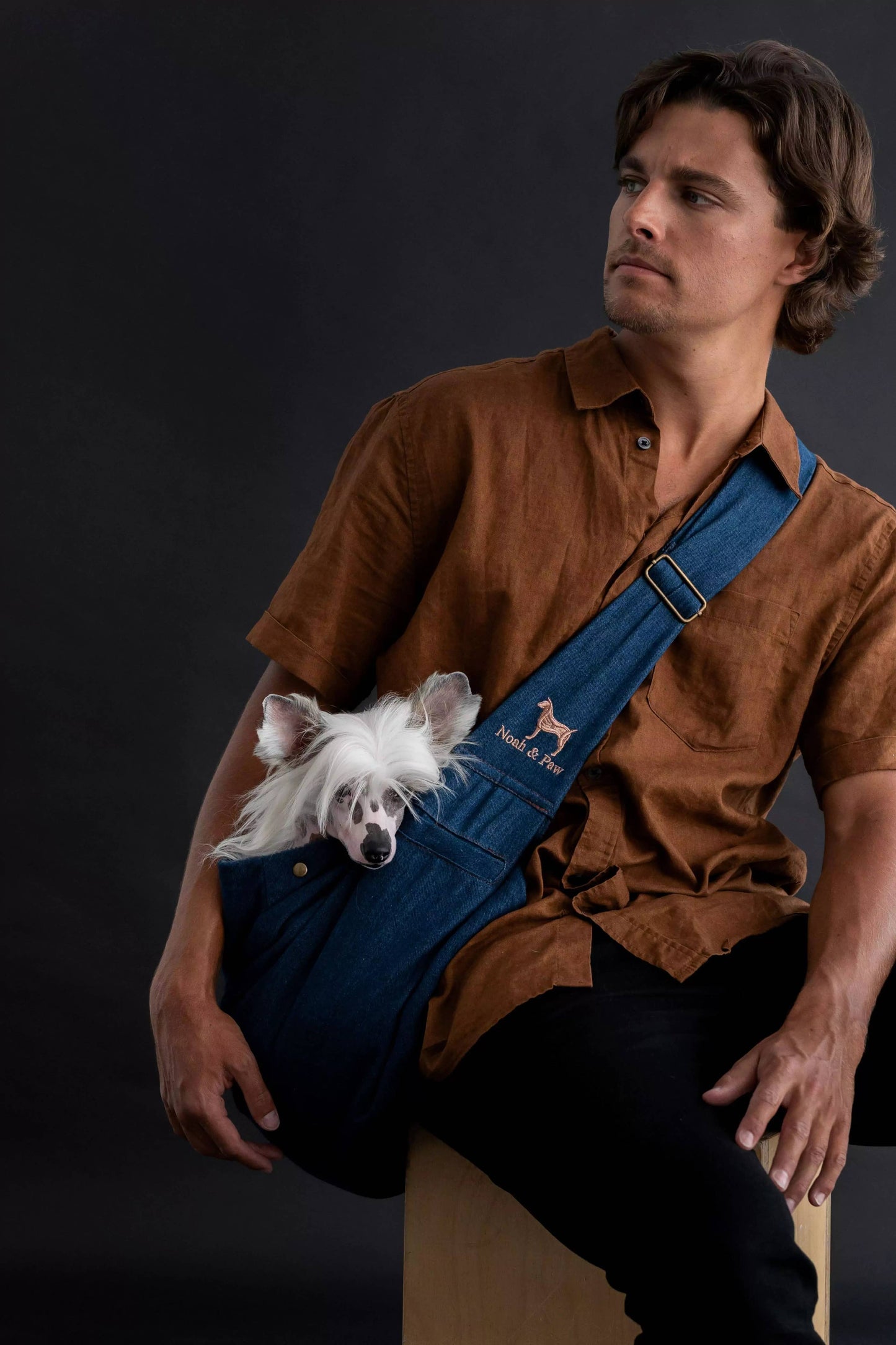 NOAH AND PAW LLC - Premium Denim Pet sling Carrier, Snap Style, Black