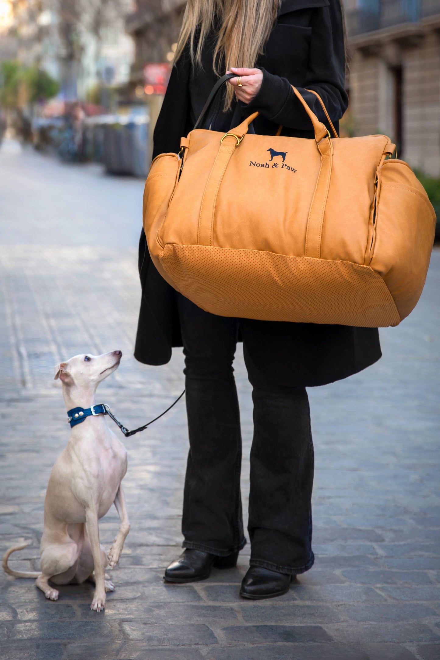 NOAH AND PAW LLC - Dog Car Seat Carrier Orthopedic Crushed Foam, Camel, Vegan Leather