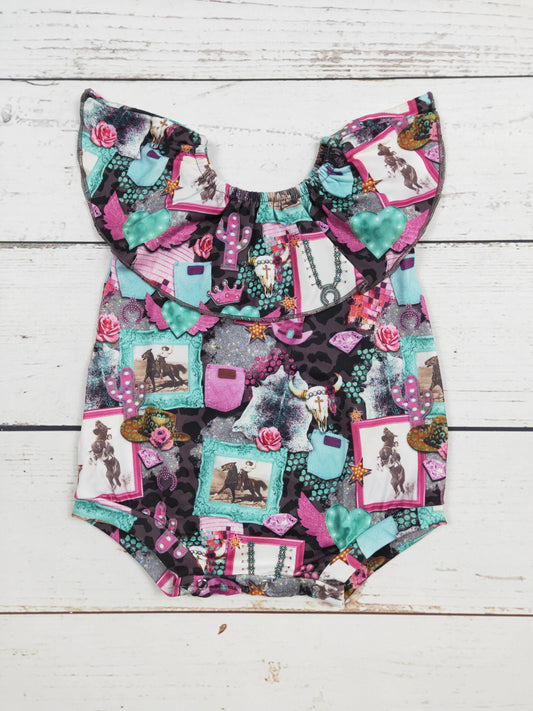 sassy kids palace - Rodeo Cactus Baby Girls Western Bubble With Ruffle