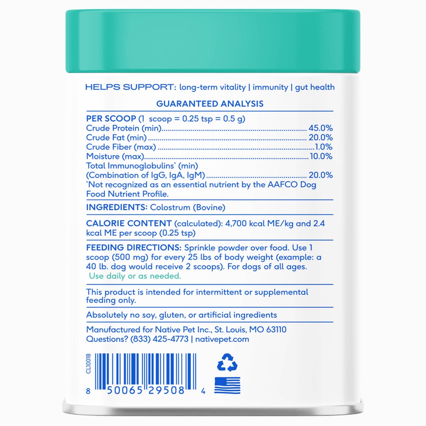 Native Pet - Native Pet Colostrum Immune System Powder Supplement for Dog