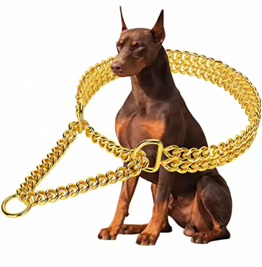 No Twist Stainless Steel 18K Gold Double Row Training Dog Choke Chain