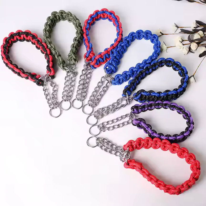 Upgraded Version Plaited Rope Strong Nylon Braided Bungee Durable Pet Dog Paracord Collar Leash - SIZE MEDIUM