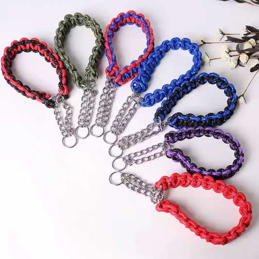 Upgraded Version Plaited Rope Strong Nylon Braided Bungee Durable Pet Dog Paracord Collar Leash - SIZE MEDIUM