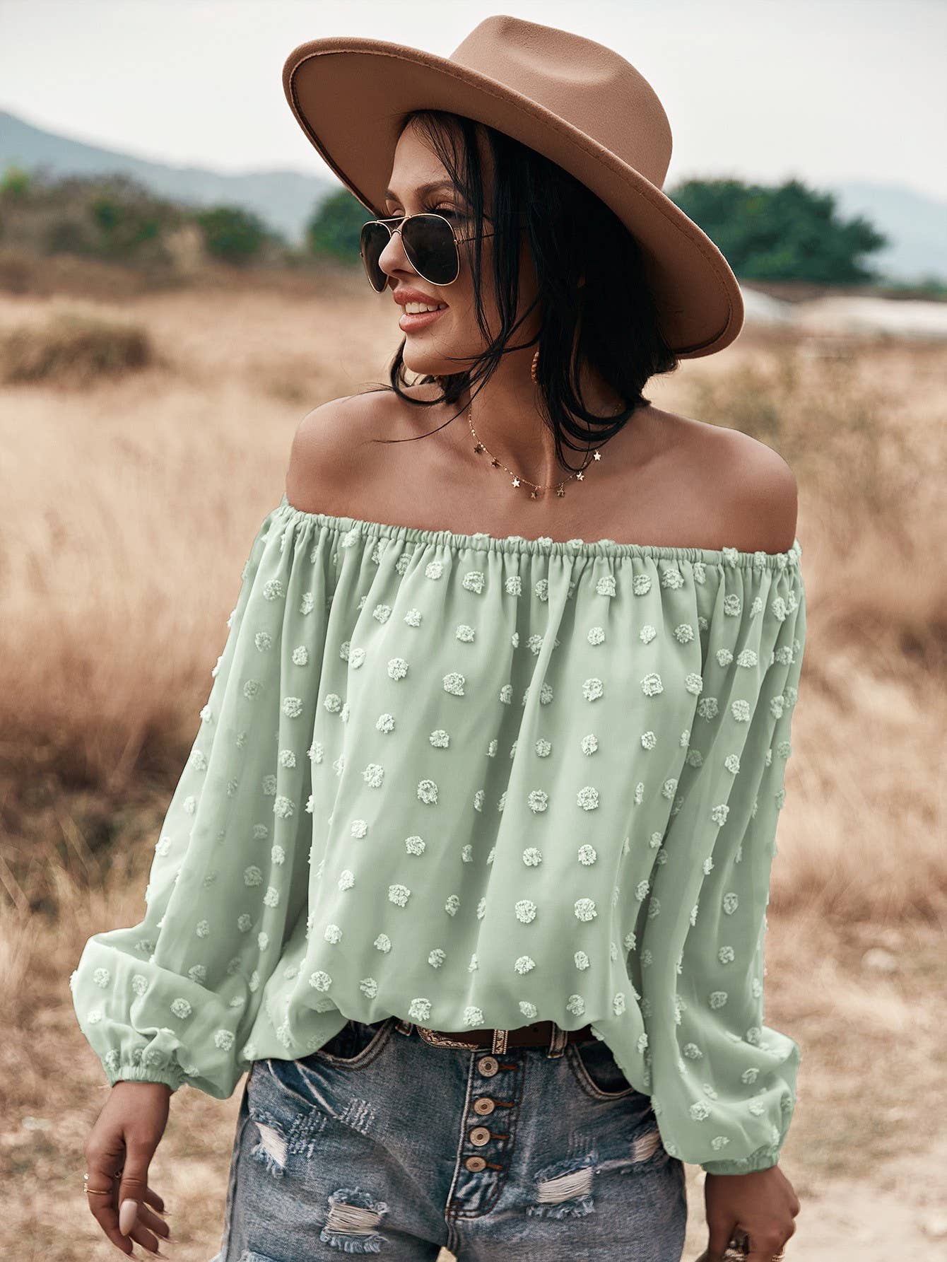Miss Sparkling - Off shoulder dotted top