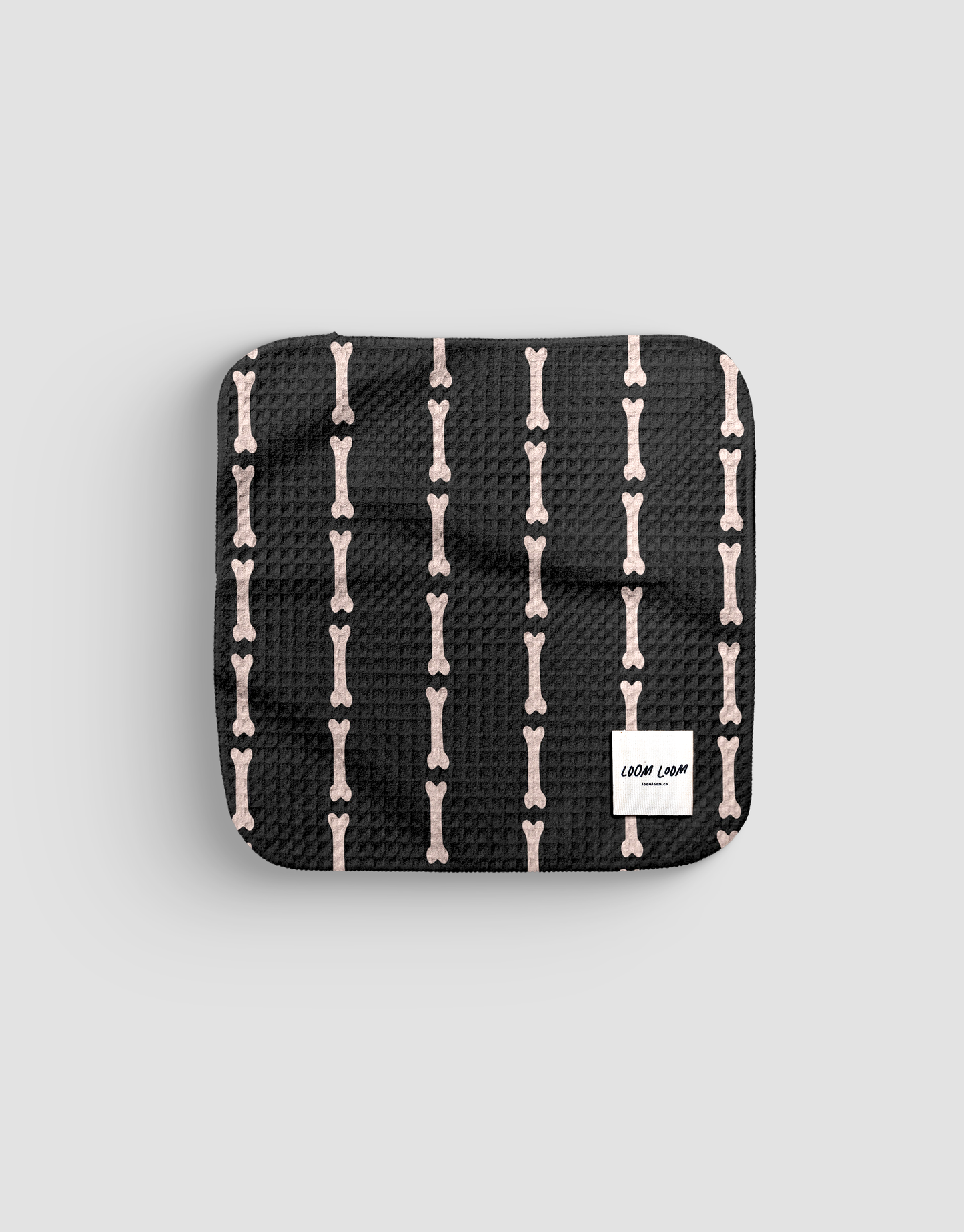 Loom Loom - Loom Loom Kitchen Dishcloth Towel - Black Pink Bones Stripes Halloween Pattern Print Eco Microfiber Waffle Woven Dish Towel