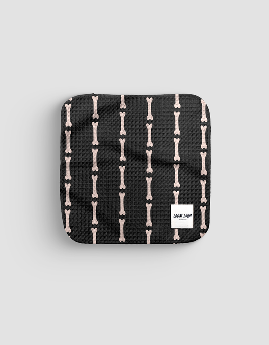 Loom Loom - Loom Loom Kitchen Dishcloth Towel - Black Pink Bones Stripes Halloween Pattern Print Eco Microfiber Waffle Woven Dish Towel