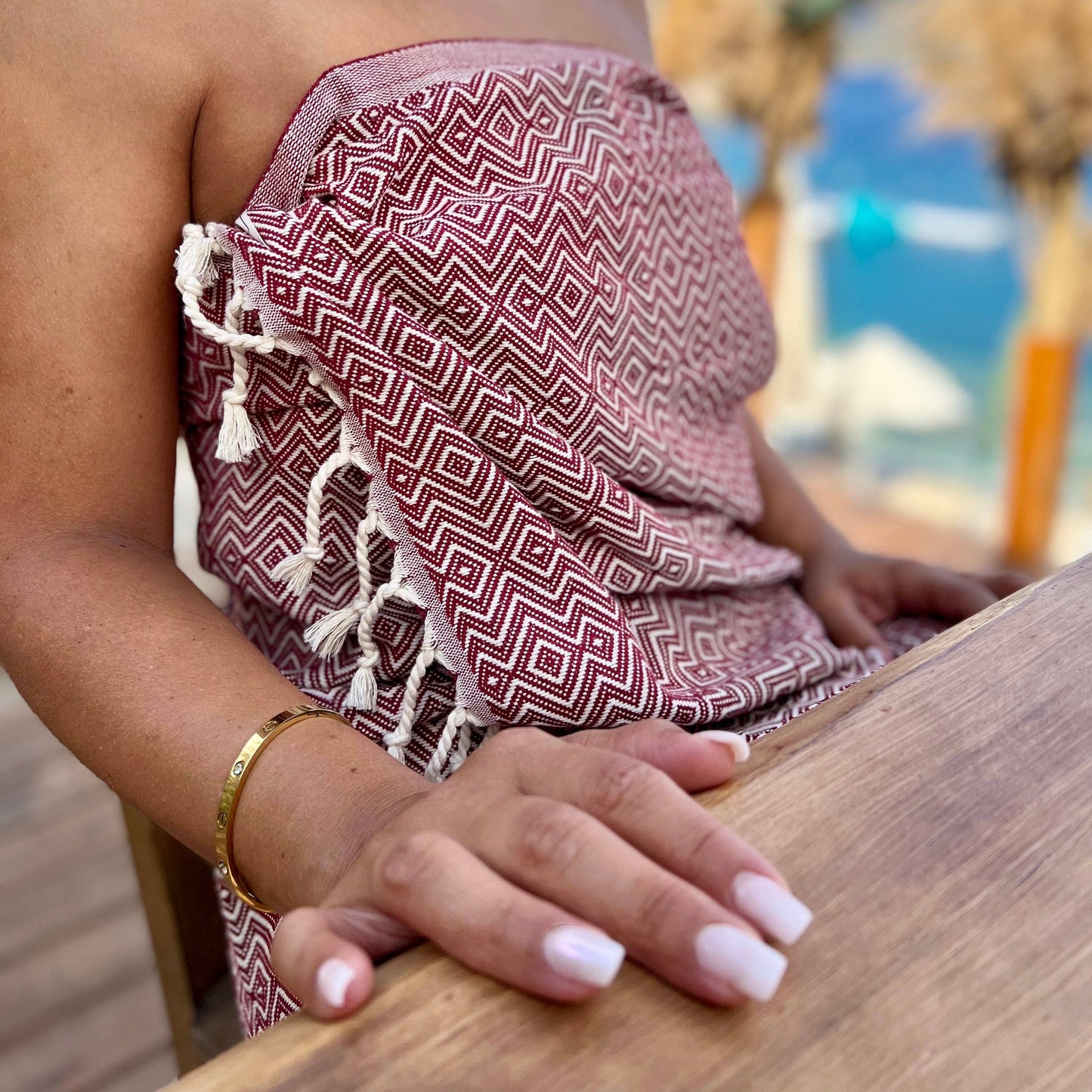 cotonIQ - Hammam towel | sauna towel | beach towel |Peru|bordeaux|180x100cm
