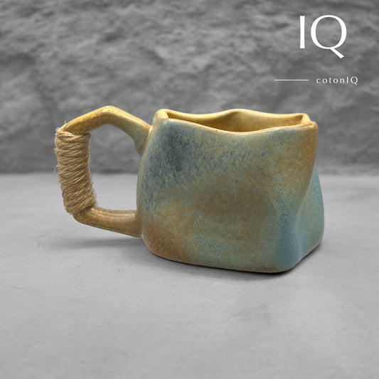 cotonIQ - Handcrafted Ceramic Mug – Rustic One-of-a-Kind – Blue and Earth Tones – 230 ml