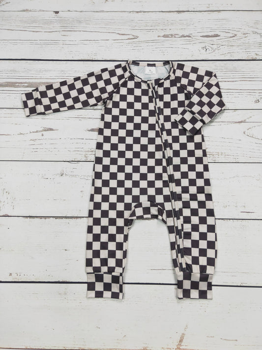 sassy kids palace - Black Checkered Print Zip Romper