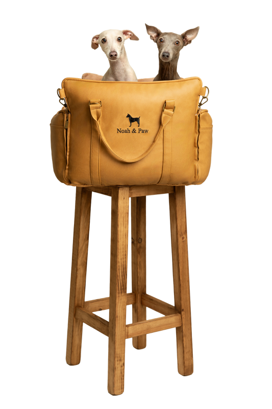 NOAH AND PAW LLC - Dog Car Seat Carrier Orthopedic Crushed Foam, Camel, Vegan Leather