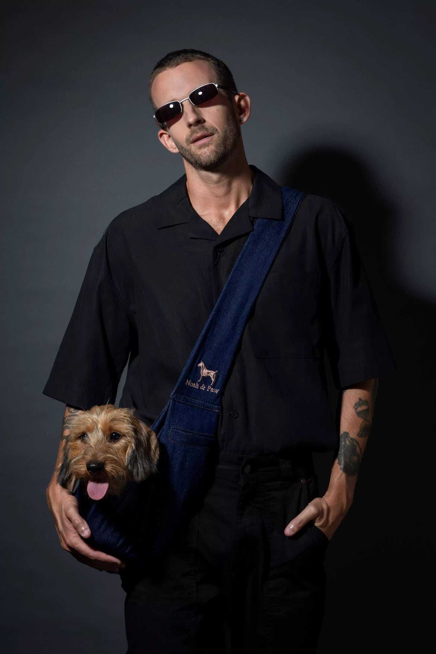 NOAH AND PAW LLC - Premium Denim Pet sling Carrier, Snap Style, Black