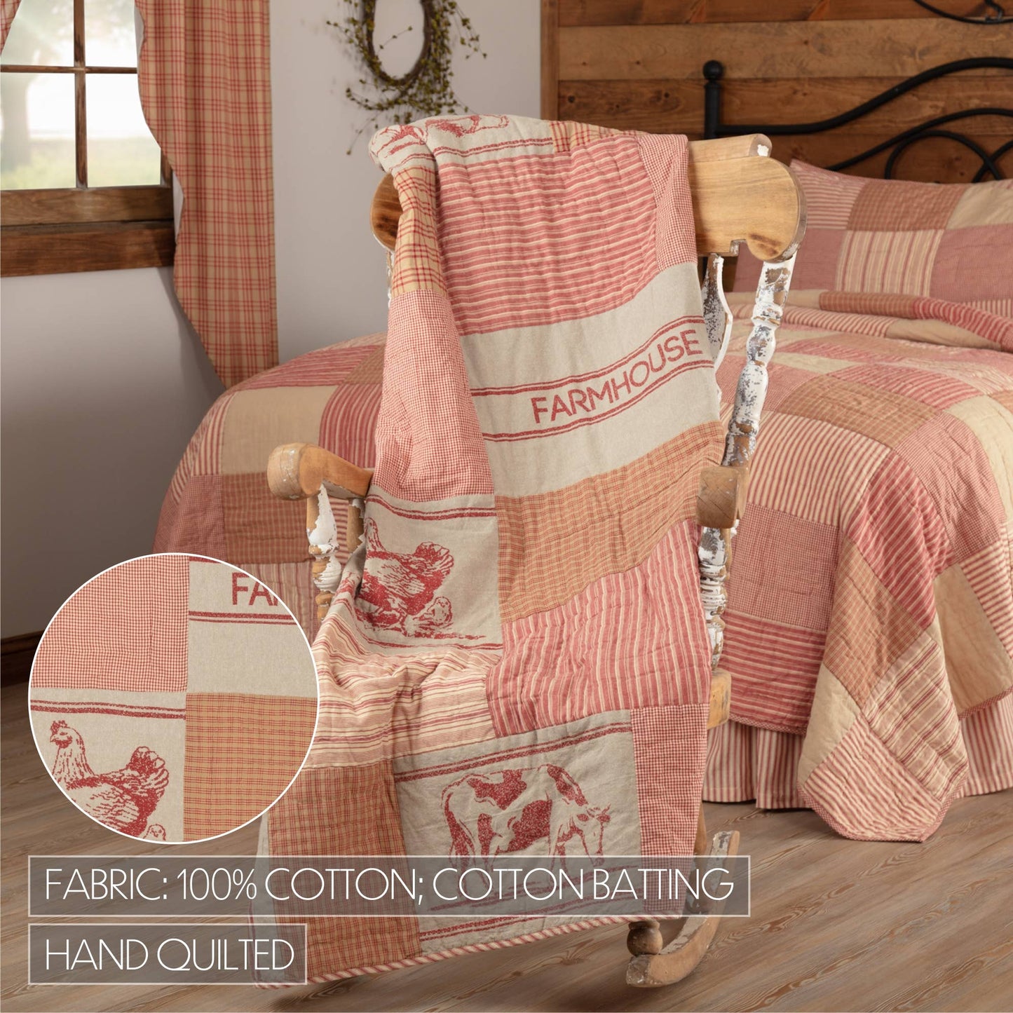 VHC Brands - Sawyer Mill Red Farm Animal Quilted Throw 50x60