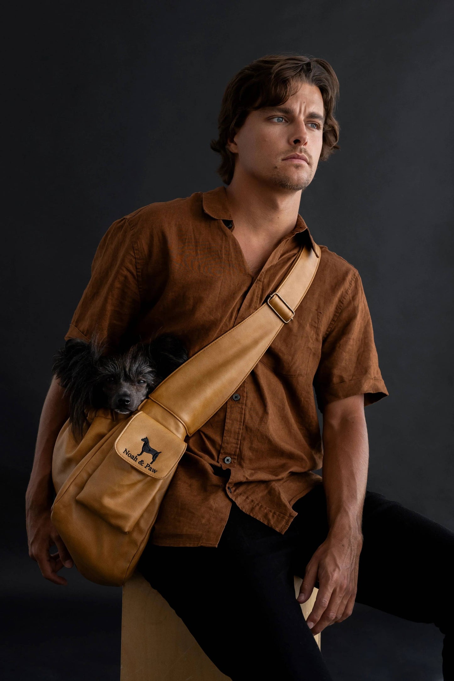 NOAH AND PAW LLC - Vegan Leather Pet sling Carrier, Ruffle Style
