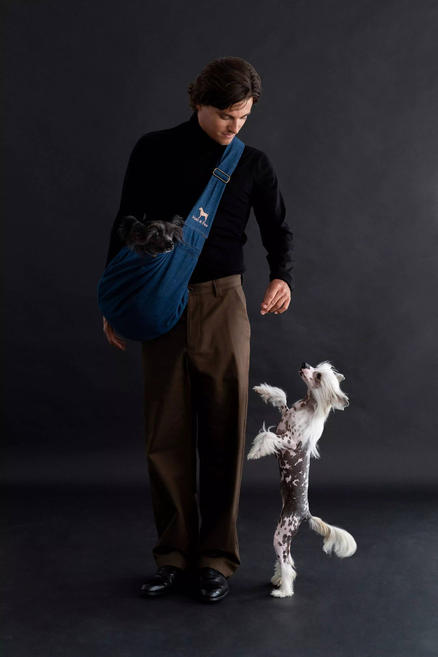 NOAH AND PAW LLC - Premium Denim Pet sling Carrier, Snap Style, Black