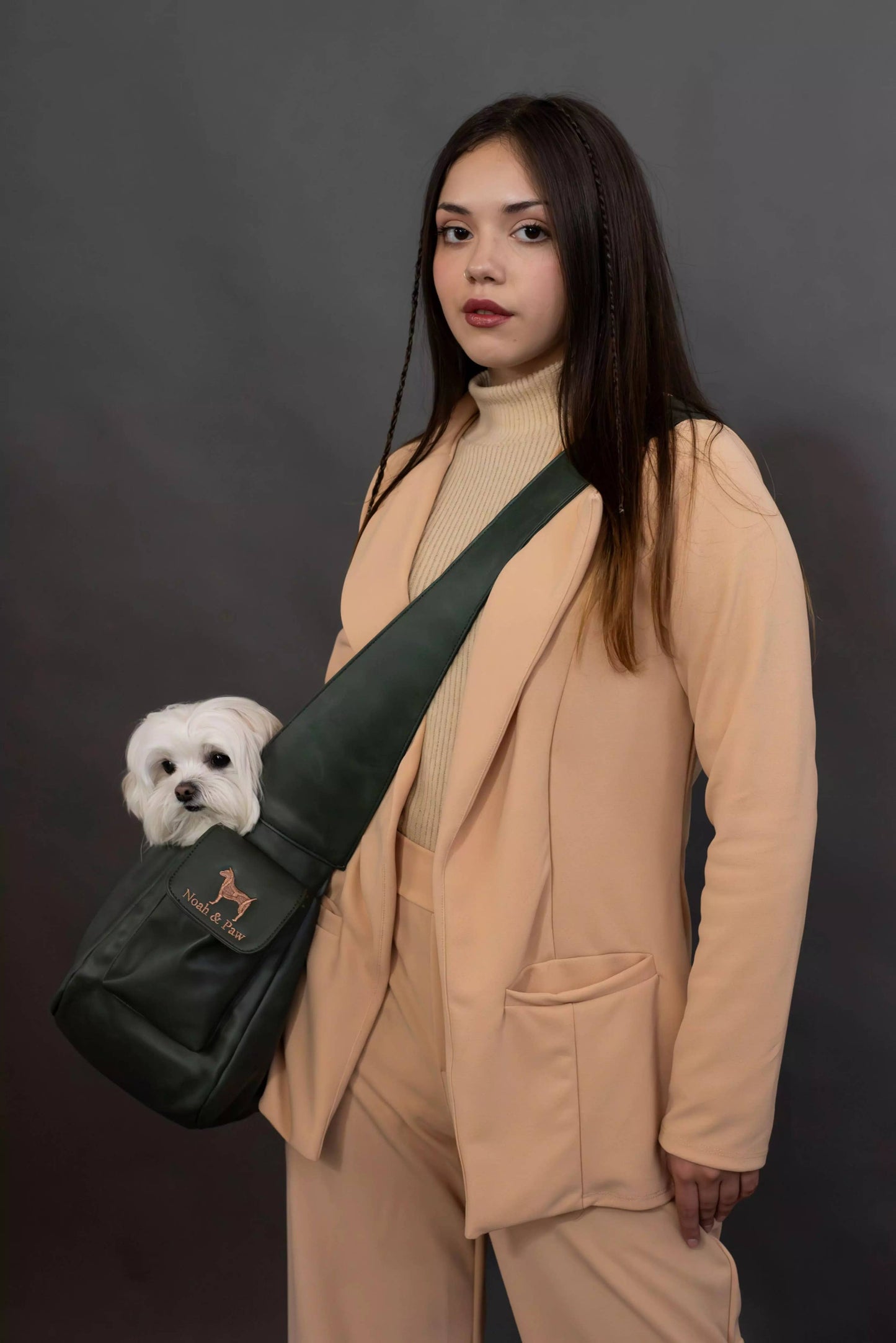 NOAH AND PAW LLC - Vegan Leather Pet sling Carrier, Ruffle Style