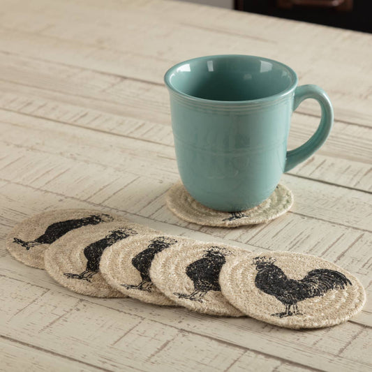 VHC Brands - Sawyer Mill Charcoal Poultry Jute Coaster Set of 6