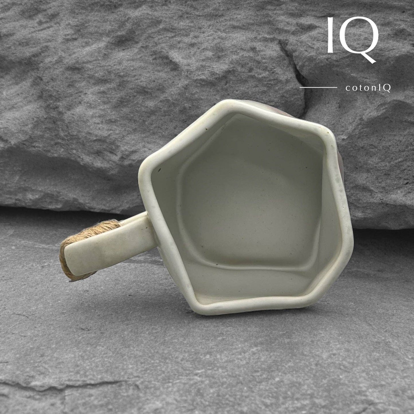 cotonIQ - Handcrafted Ceramic Mug – Rustic Unique Piece – White and Shades of Lilac – 230 ml