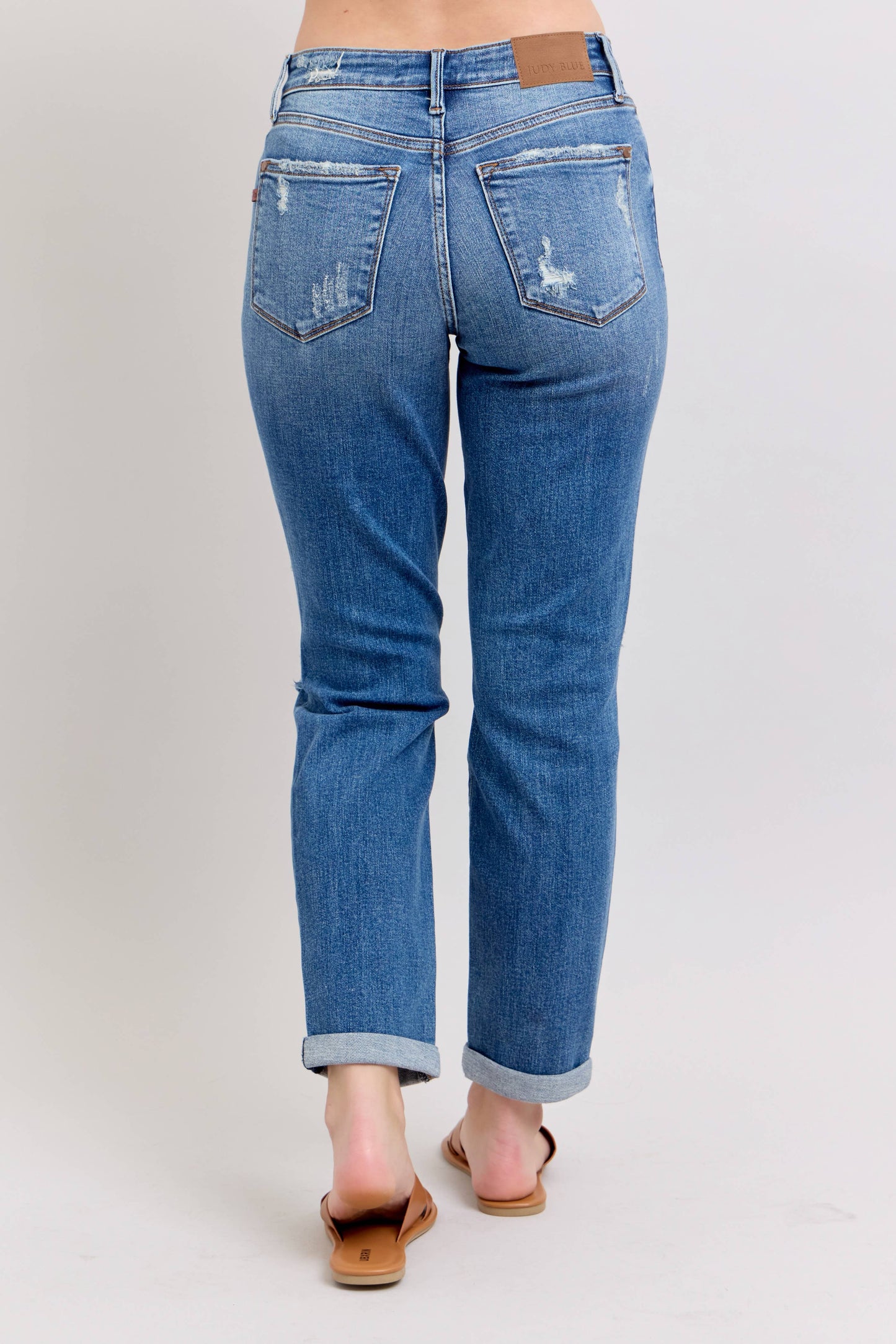Judy Blue Jeans - Mid Rise Vintage Wash Boyfriend Fit W/ Distressed