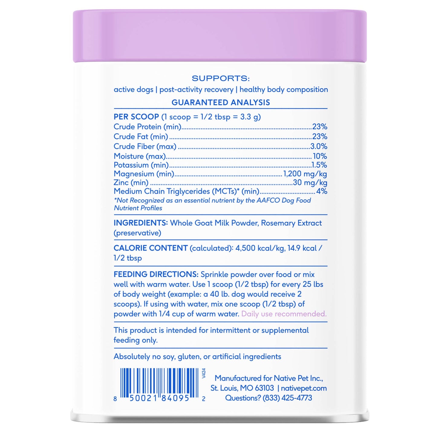 Native Pet - Goat Milk Powder Recovery & Energy Support for Active Dogs