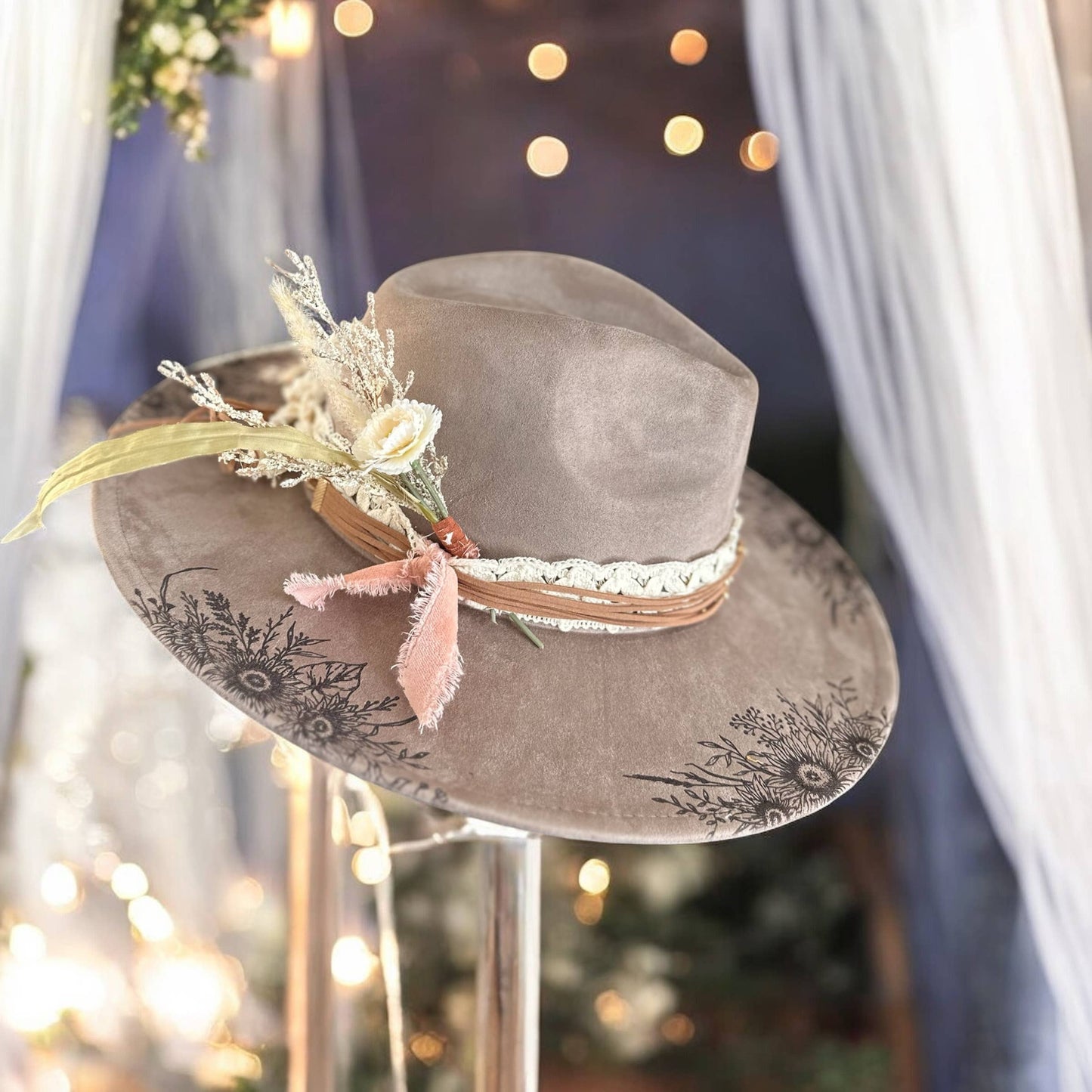 Wild Indigo - Suede Rancher Hat, Cowboy Hat | Sunflower Floral Brim