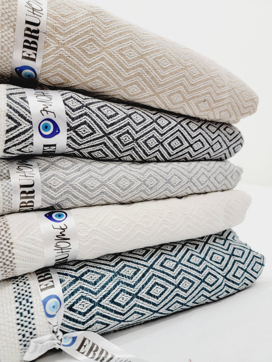 EBRU Home Throw Blankets and Bedspreads, Cotton woven, Hand woven