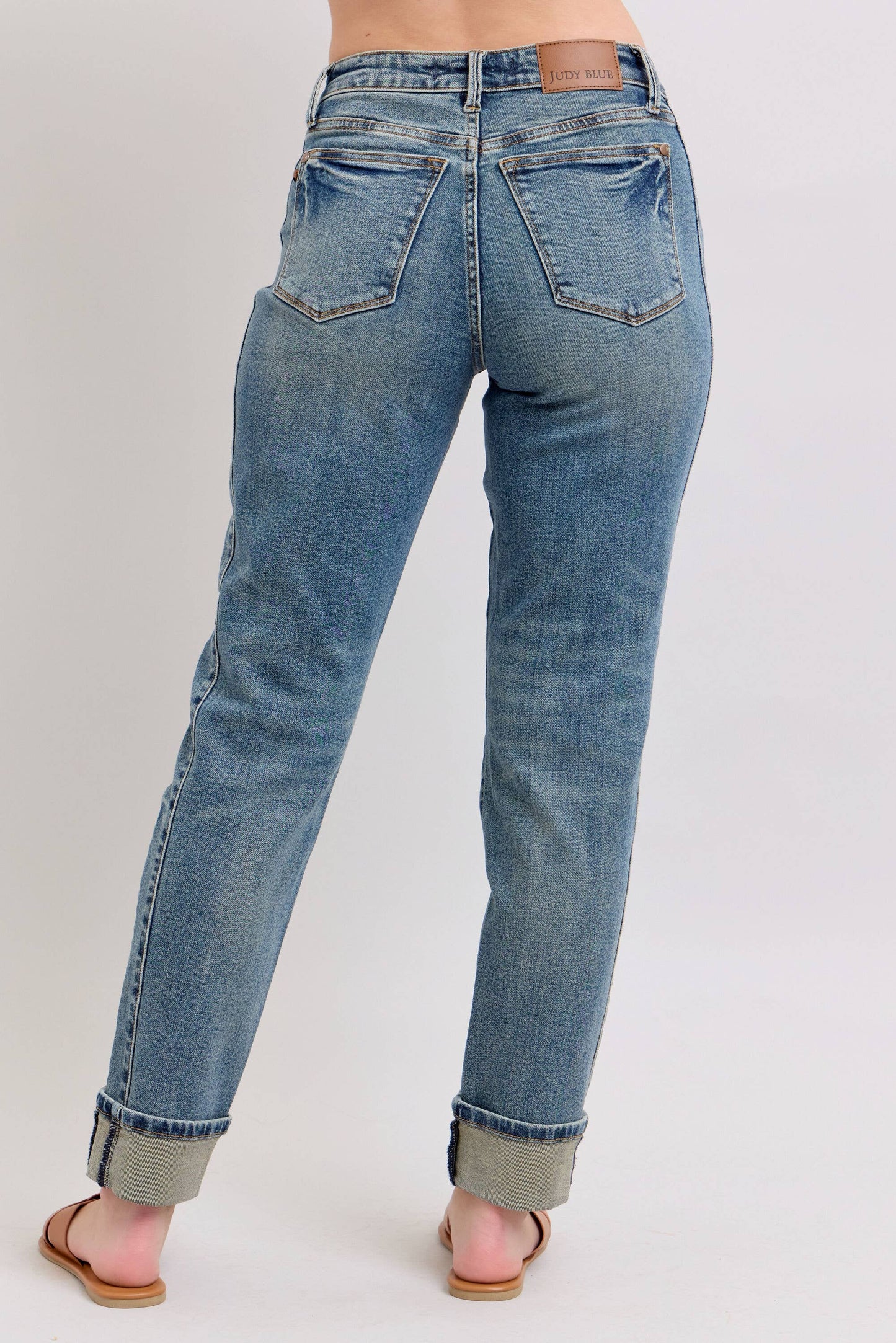 Judy Blue Jeans - Mid Rise Vintage Wash SS Panel & Double Roll Cuff BF