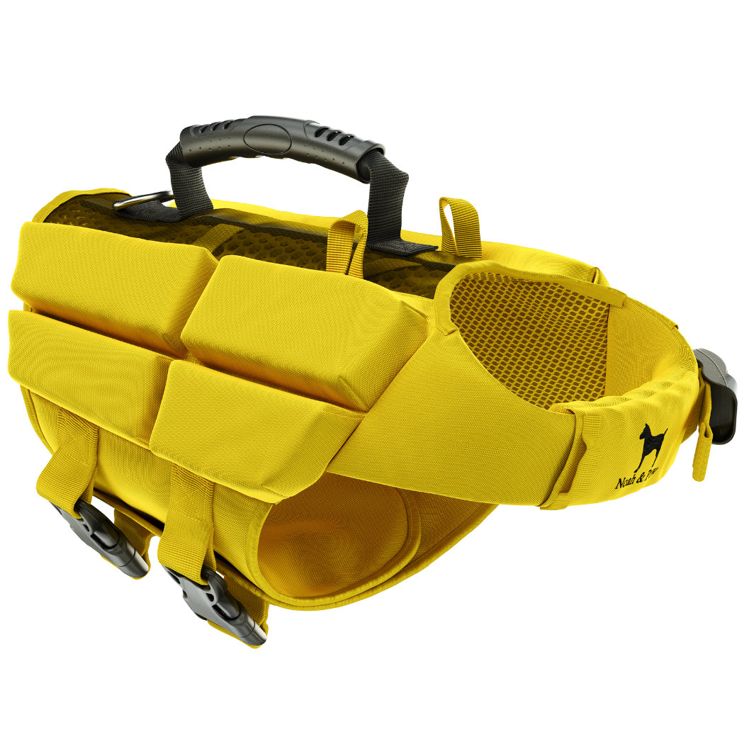 NOAH AND PAW LLC - Human Standards Dog Lifejacket Design with 4x Foam Support for Max Floating - Yellow