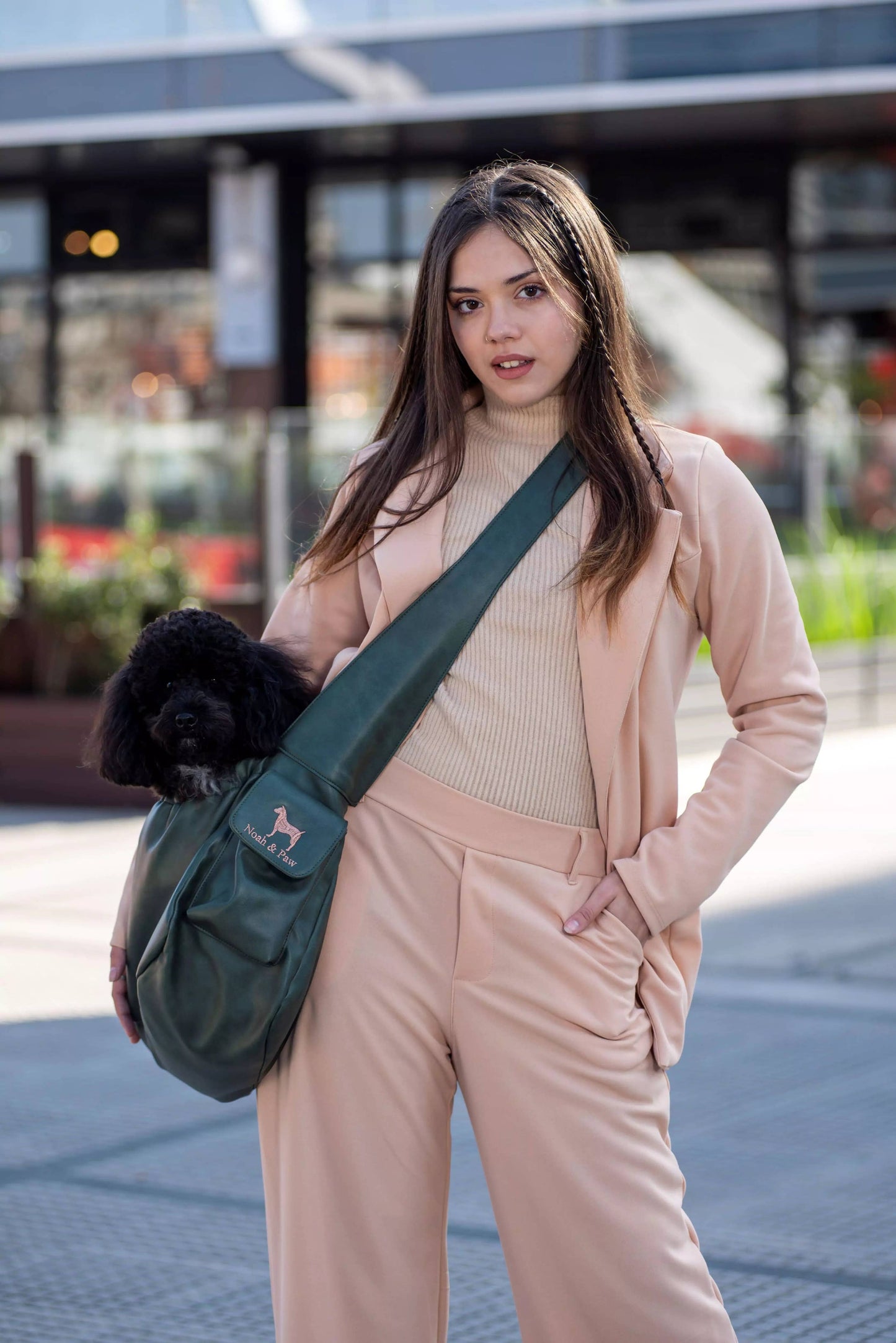 NOAH AND PAW LLC - Vegan Leather Pet sling Carrier, Ruffle Style