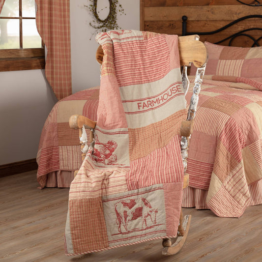 VHC Brands - Sawyer Mill Red Farm Animal Quilted Throw 50x60
