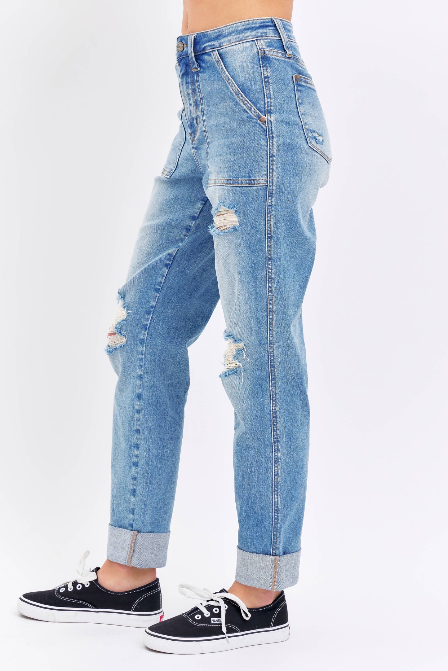 Judy Blue Jeans - High Waisted Distressed Boyfriend With Patch Pocket