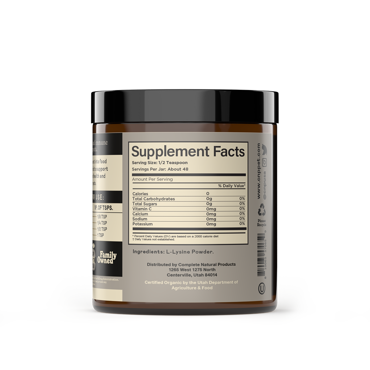 Complete Natural Products - L-Lysine Powder for Dogs, Cats, & Pets