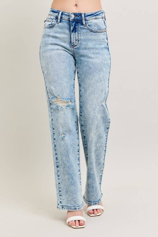 Mineral Wash High Waisted Distressed 90's Straight Jeans