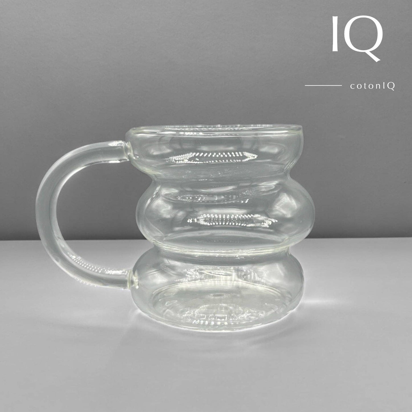 cotonIQ - Designer glass mug with handle for hot and cold drinks – transparent – 450 ml