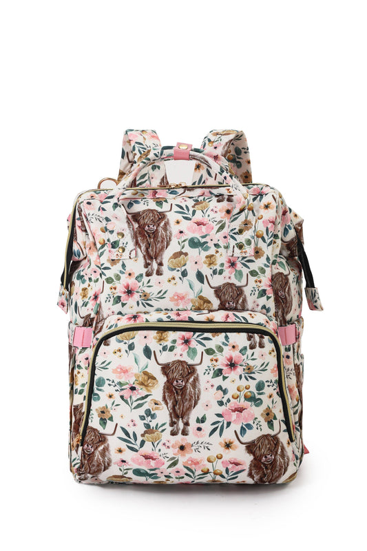 sassy kids palace - Highland Cow Floral Western Diaper Bag