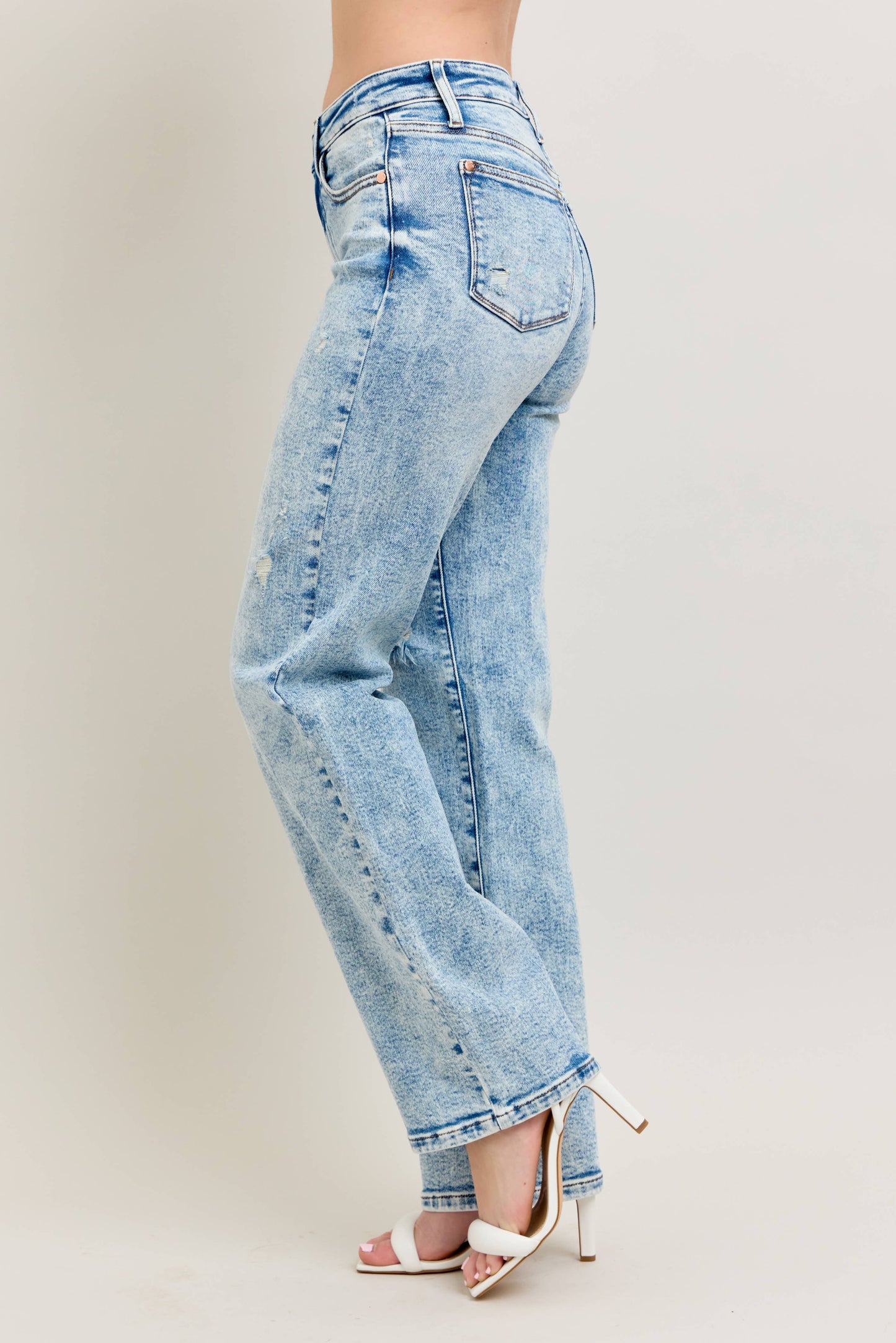 Mineral Wash High Waisted Distressed 90's Straight Jeans