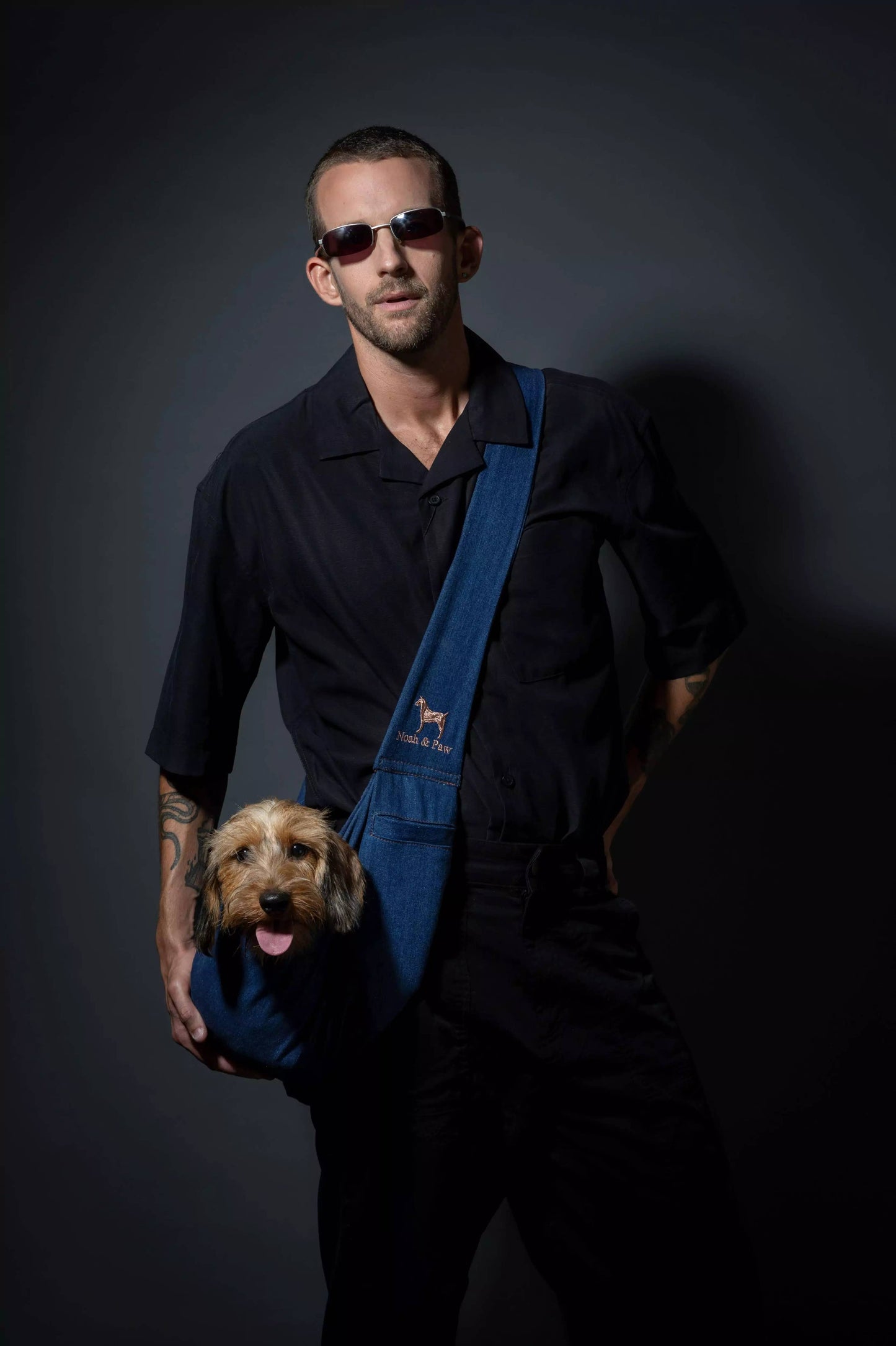 NOAH AND PAW LLC - Premium Denim Pet sling Carrier, Snap Style, Black