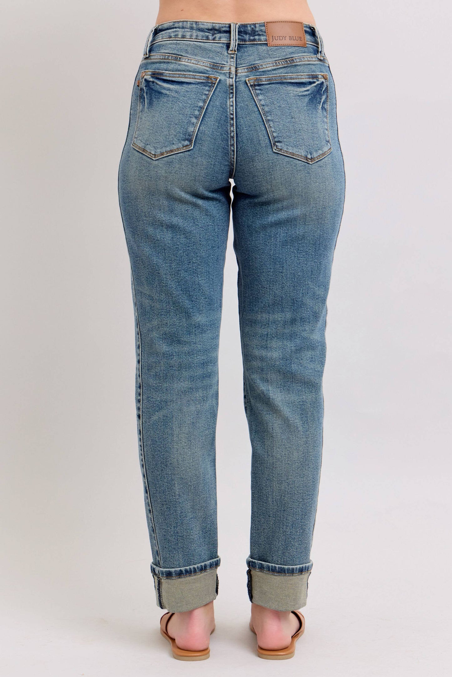 Judy Blue Jeans - Mid Rise Vintage Wash SS Panel & Double Roll Cuff BF