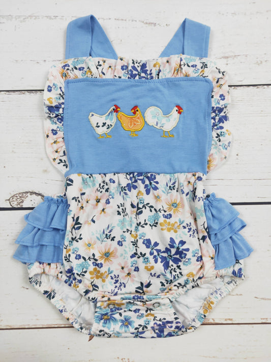 sassy kids palace - Chicken Appliqué Girls Bubble With Ruffle