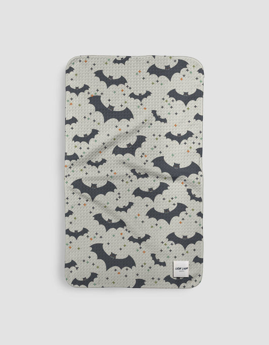 Loom Loom - Loom Loom Kitchen Tea Towel - White Black Bats Halloween Pattern Print Eco Microfiber Waffle Woven Towel