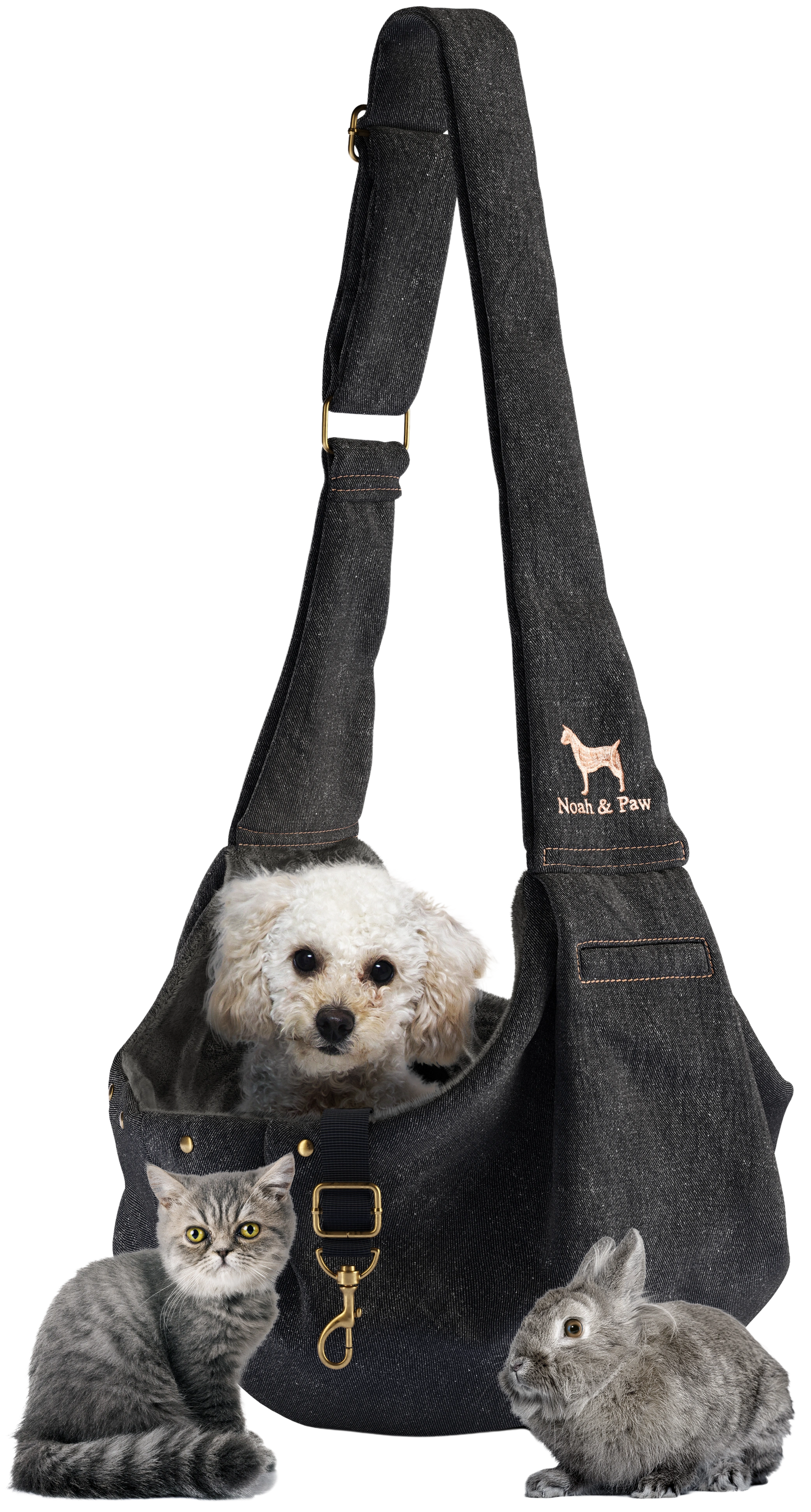 NOAH AND PAW LLC - Premium Denim Pet sling Carrier, Snap Style, Black