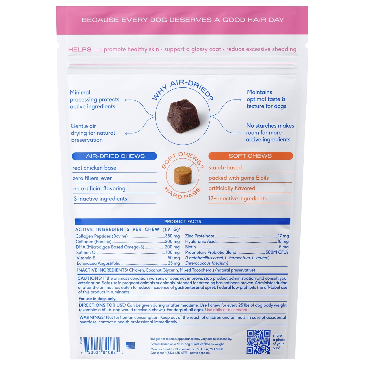 Native Pet - Skin + Coat Chews, Skin & Coat Supplement for Dogs