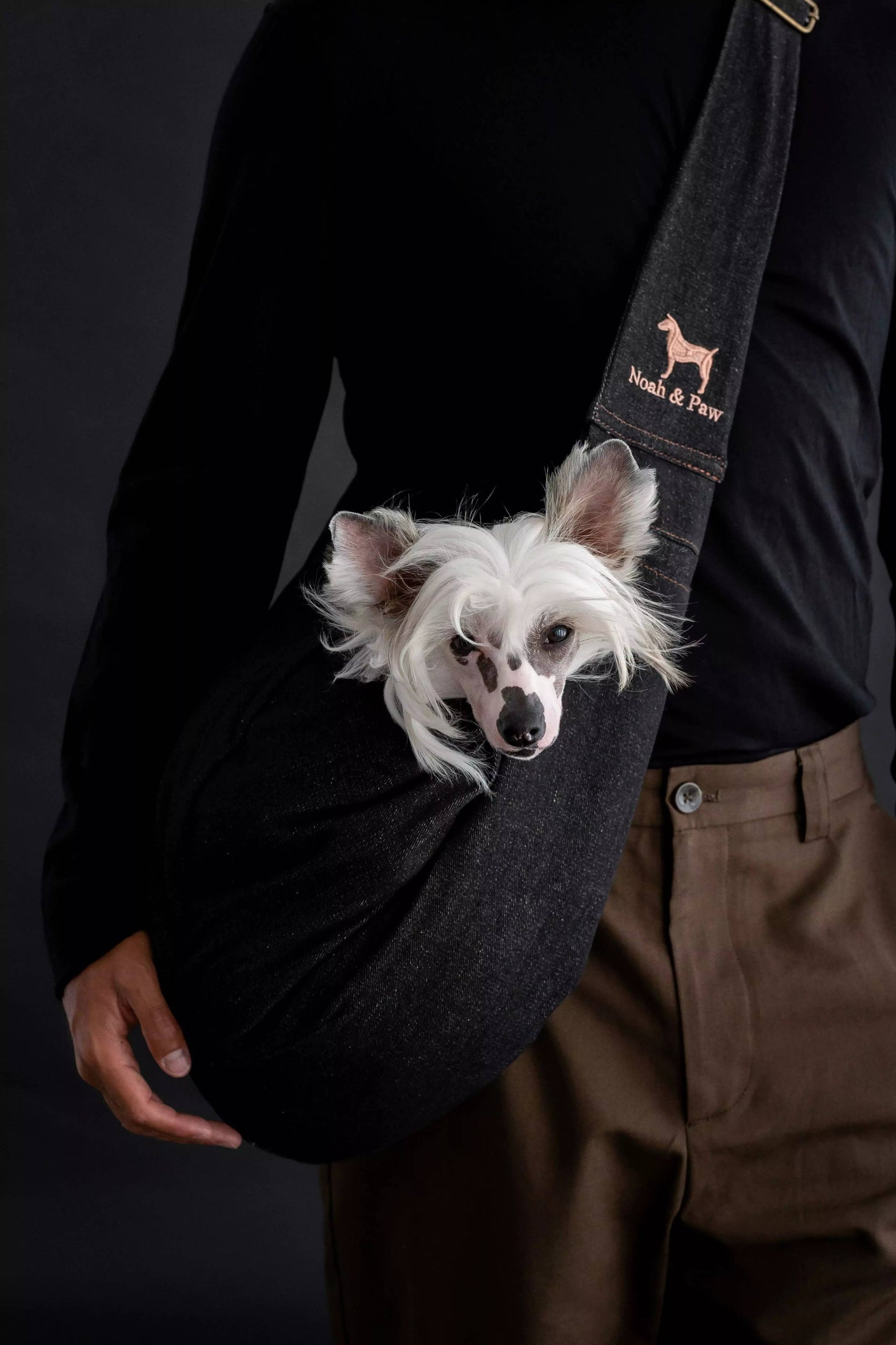NOAH AND PAW LLC - Premium Denim Pet sling Carrier, Snap Style, Black