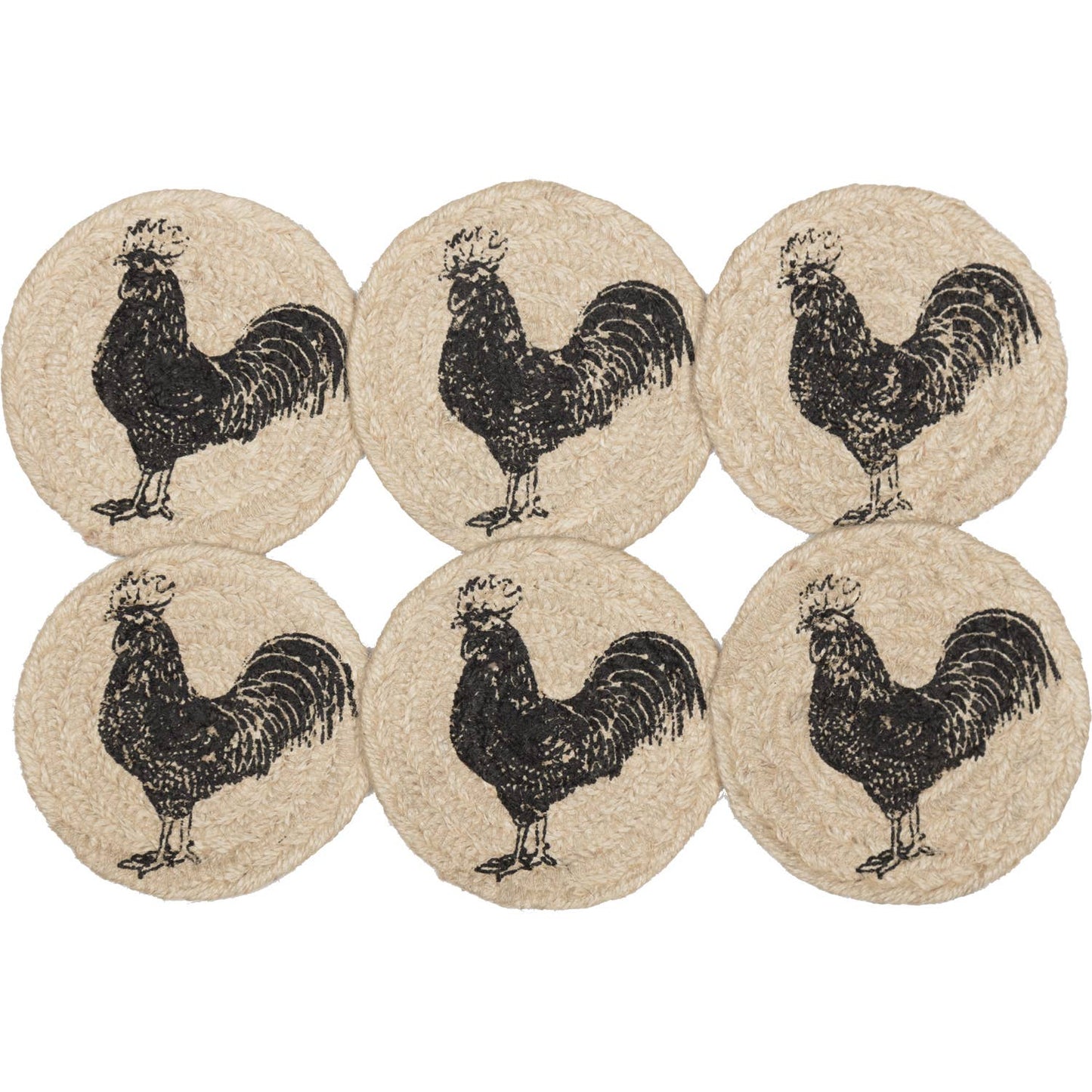 VHC Brands - Sawyer Mill Charcoal Poultry Jute Coaster Set of 6