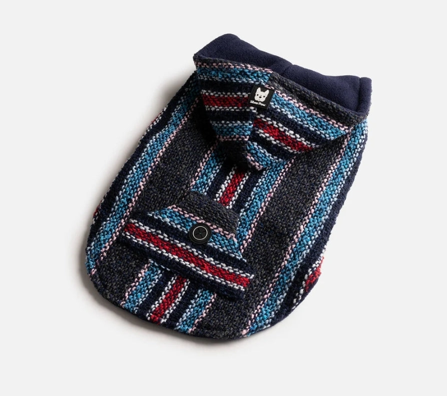 🌊 Baja Dog Poncho – Warm & Stylish Southwestern-Inspired Jacket with Poop Bag Pocket (Navy)