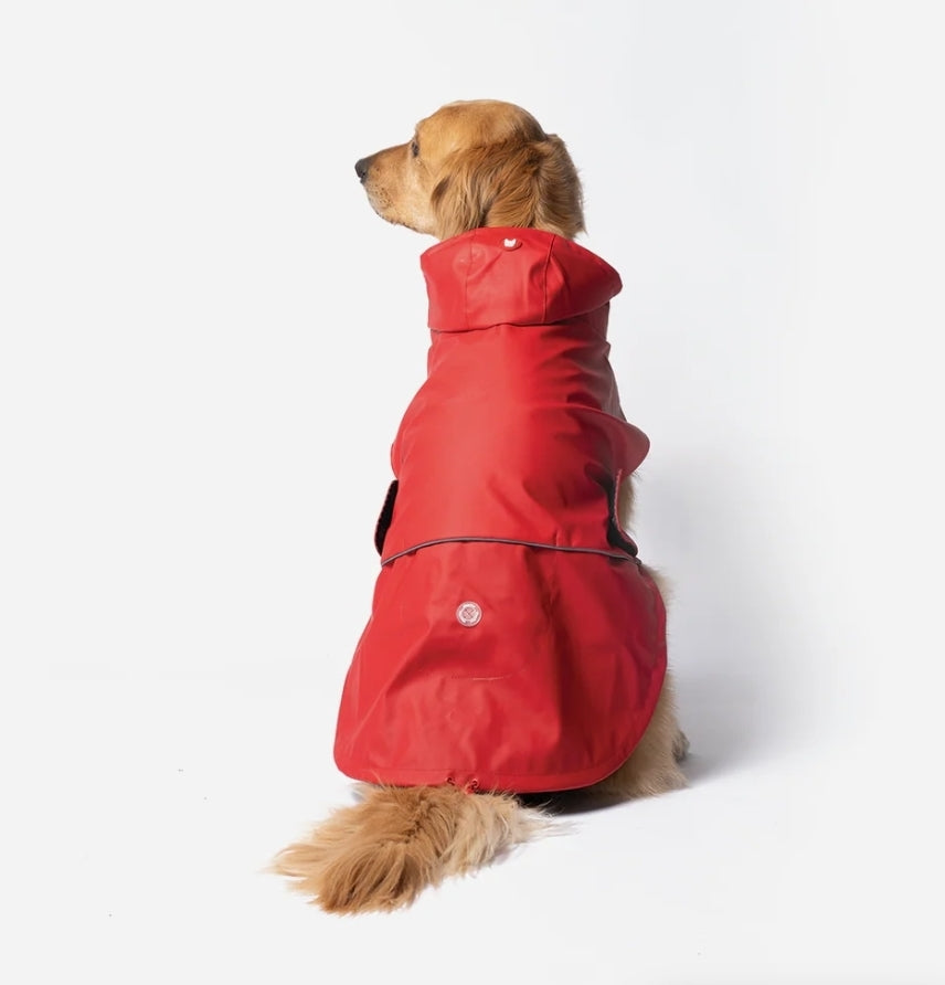 Aden 2.0 Dog Raincoat Red – Stylish, Waterproof, Adjustable, with Reflective Piping & Sun Alert Patch