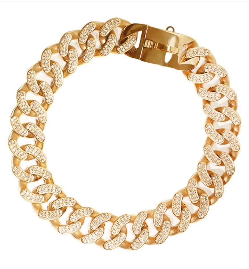 18k Gold Plated Cuban Diamond Encrusted Collar